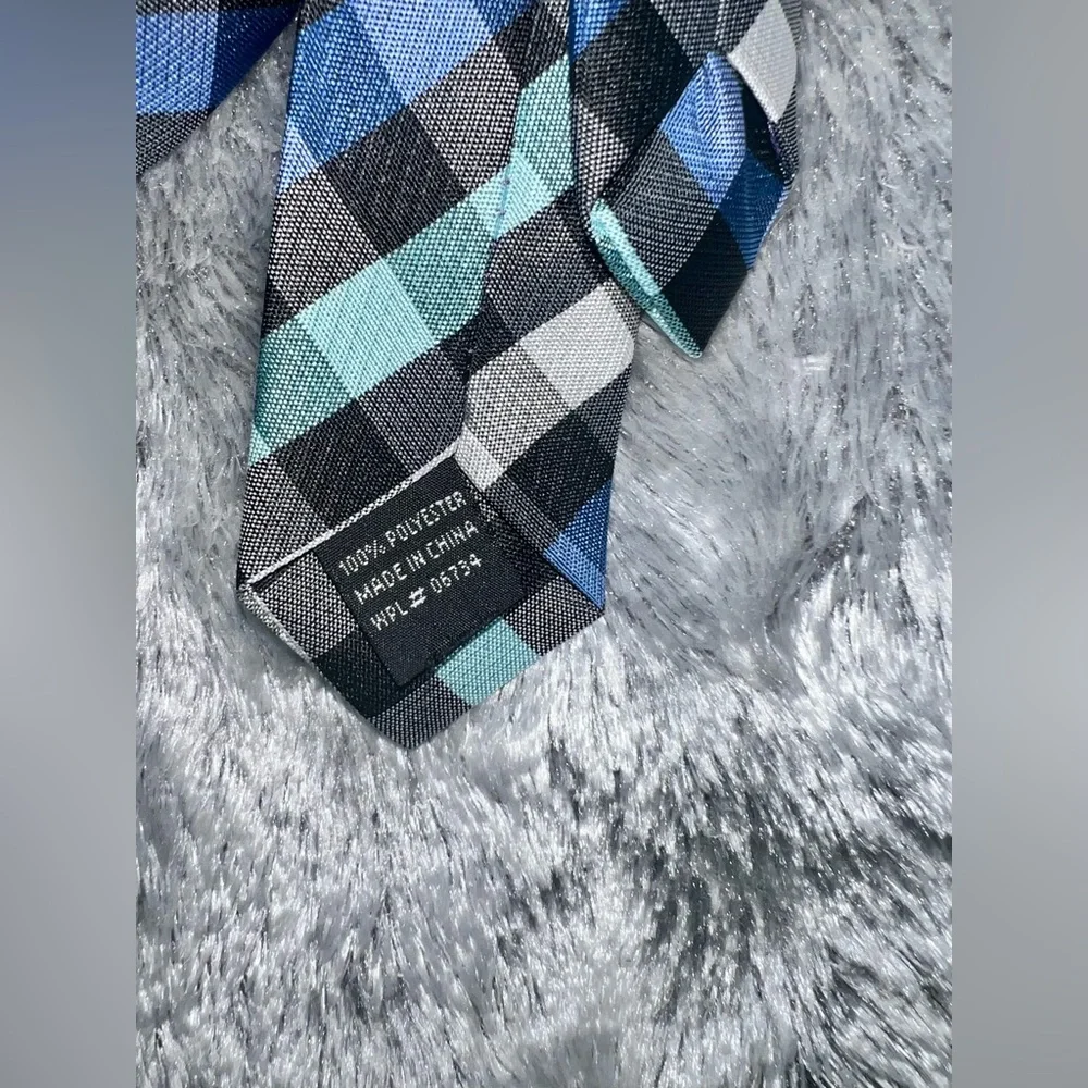 Kids Elegant Checkered Tie in Blue, Black, and Teal